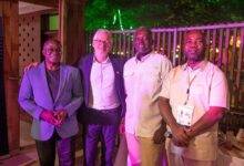 • Mr Ben Nunoo Mensah (left) with an official of the French Embassy, Samseen Deen, Chairperson of the NPC (right) and Mr Isaac Aboagye Duah, a member of the GOC (Second right)