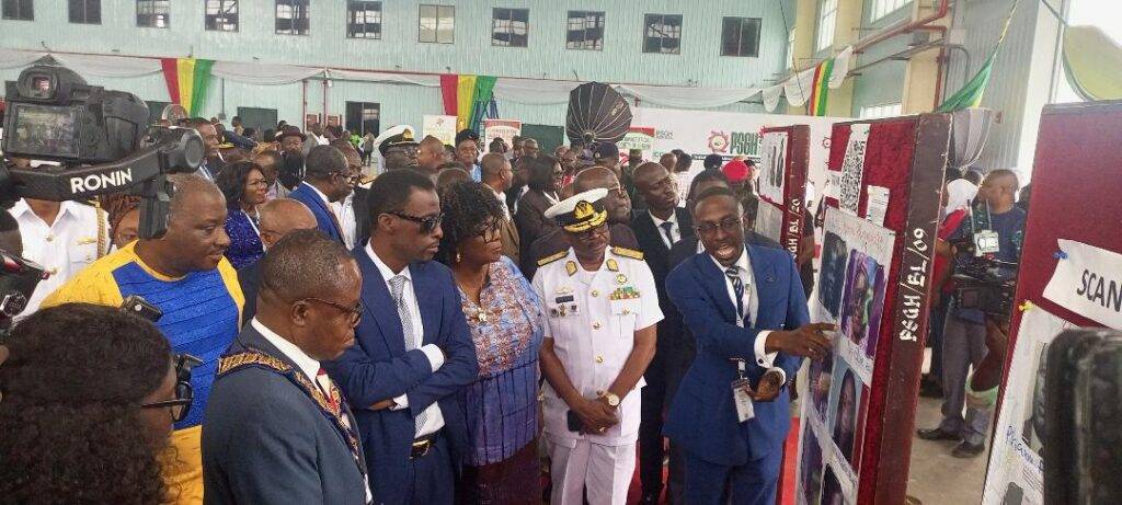 Dr Donkor (left), Vice Admiral Amoama, MrDarko-Mensah(second from left) and Mrs Mensah inspecting exhibition at the confab.