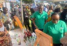 • Mr Okraku-Mantey (second from right) inspecting some of the products on display during the exhibitionpartner