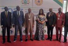 Mrs Mends (forth from right) with Dr Olowofeso (third from right) and other dignitaries after the programme