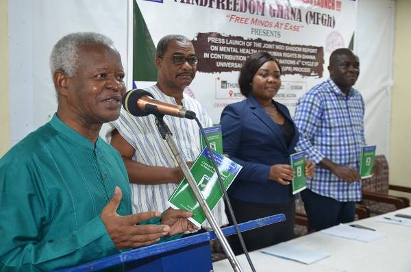 Professor Akwasi Osei (left) with other dignitaries launching the report Photo Godwin Ofosu-Acheampong