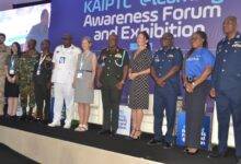 Maj. Gen. Richard Addo Gyan ( seventh from left) with Ms Engrid Mollestad (fourth from right) and other dignitaries at the programme Photo: Victor A. Buxton