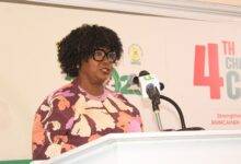 Ms Tina Gifty Naa Ayele Mensah (inset) speaking at the Maternal, Child Health and Nutrition (MCHN) conference. Photo. Ebo Gorman