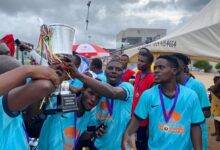 • Team Accra Psychiatric celebrating with the trophy