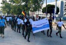 Members of the Ghana Armed Forces lead the health walk Photo: Stephanie Birikorang