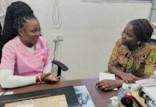 • Dr Owusu-Agyeman (left) in a chat with the reporter