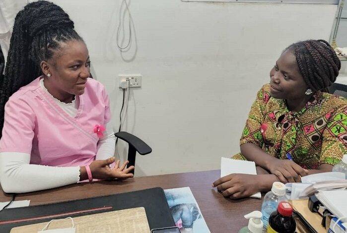 • Dr Owusu-Agyeman (left) in a chat with the reporter