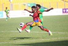 • Flashback: A clash from the Hearts versus Nsoatreman match in Accra