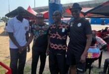 • From left Goalkeeper Owusu Mensah, George Alhassan, Ayitey Cranson and Eric Akoto were at the funeral to pay their last respect for the fallen hero
