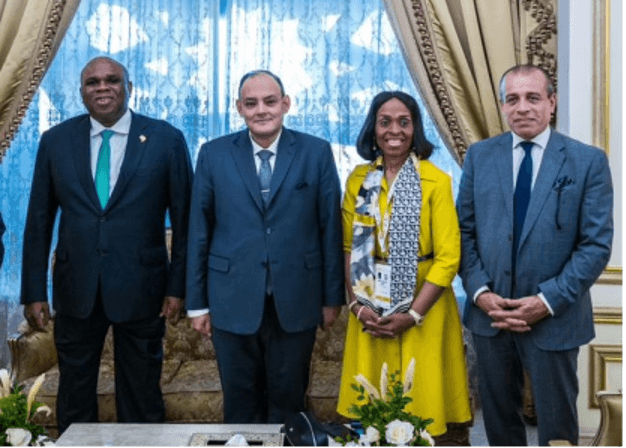 Prof. Benedict Oramah (first left) President & Chairman of Afreximbank, With Ahmed Samir Saleh, Minister of Trade and Industry of Egypt and Mrs. Kanayo Awani, Exec. VP, IATB, and Mr. Yahya Elwathik Bellah, Deputy Minister of Trade after the opening