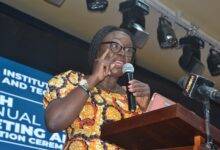 Mrs Gifty Twum-Ampofo (inset) speaking at the programme Photo Victor A. Buxton