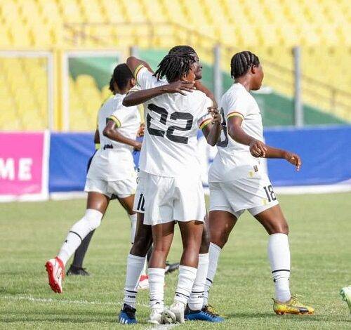 • The Black Princesses celebrate one of the goals Photo: Raymond Ackumey