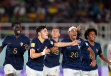 • The French players celebrating their qualification