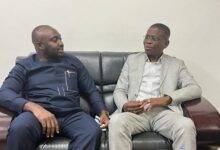 • Mr David Agbenu (right) in a discussion with Mr David Sabastian Damoah