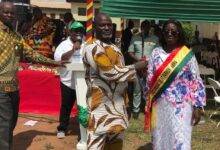 • Mrs Pabifio (right) receiving the 2023 best farmer title from Amidu Amadu, last year’s winner
