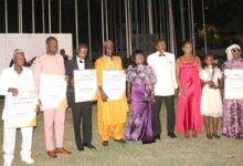 • Chief Bishop Bobby Harley Neequaye (fifth from right) with the award winners after the programme Photo: Ebo Gorman