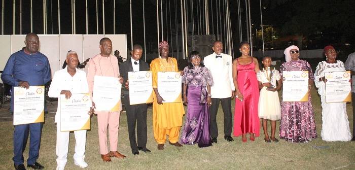 • Chief Bishop Bobby Harley Neequaye (fifth from right) with the award winners after the programme Photo: Ebo Gorman