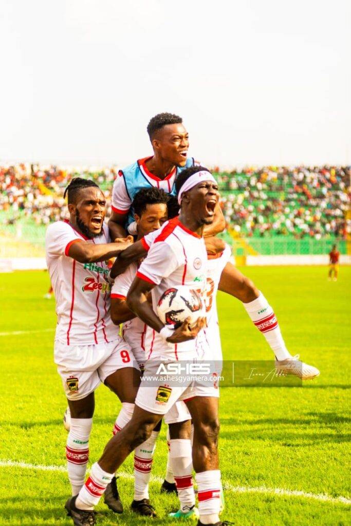 • Kotoko players celebrating one of the goals yesterday