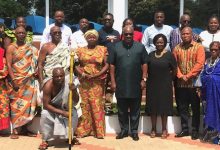 Former President John Mahama (middle), Prof. Naana Opoku Agyemang and Mr Ablakwa with the chiefs and others