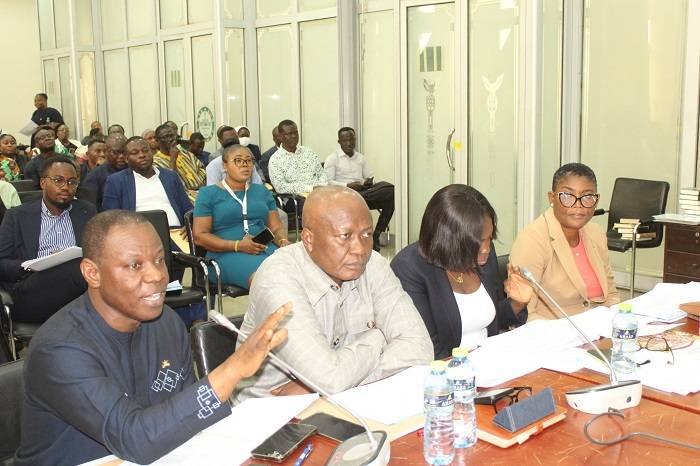 Dr Patrick Kuma-Aboagye, (left) Director-General, GHS answering questions from the committee yesterday. Photo. Ebo Gorman