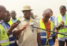 • Mr Amoako-Atta briefing the press during his visit to the Tema motorway expansion project Photo: Ebo Gorman