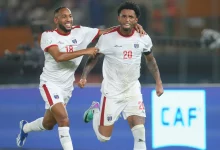• Ryan Mendes (20) leading the celebration as Cape Verde secure a quarter-final place
