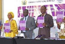 Prof. Samuel K. Annim (third from left), Dr Patrick Kuma-Aboagye (second from right), Dr Zohra Balsara (left) and other dignitaries launching the GDHS report. Photo. Ebo Gorman