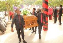 • Pallbearers carrying the remains of Mr George Mensah Aryee for burial Photo: Ebo Gorman