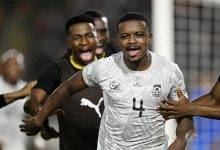 • Mokoena celebrates after scoring the second