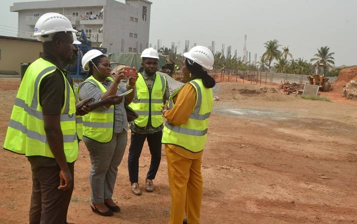 • Ms Sowah (right) speaking to the press at the project site Photo: Victor A. Buxton