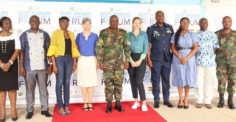 • Maj. Richard Addo-Gyane (fifth from left), H.E Sivine Jansen (fifth from right) with other guests at the launch of KAPS forum Photo: Ebo Gorman