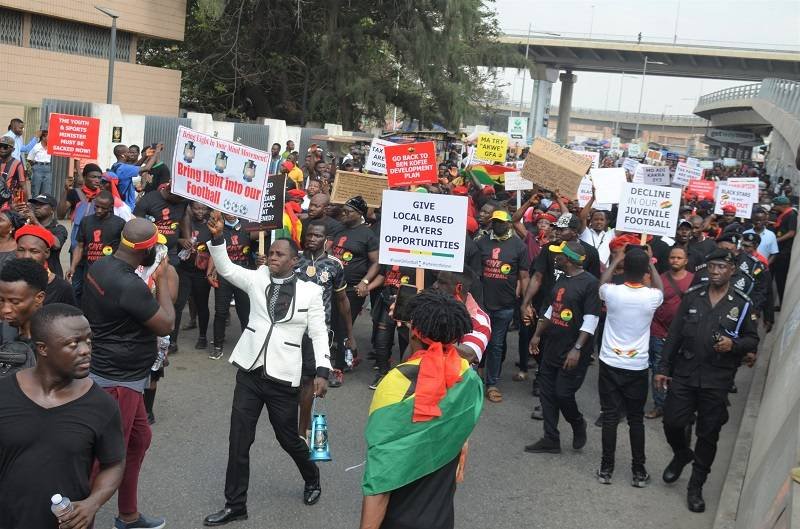 Hundreds protest over state of Ghana football Hundreds protest over state of Ghana football