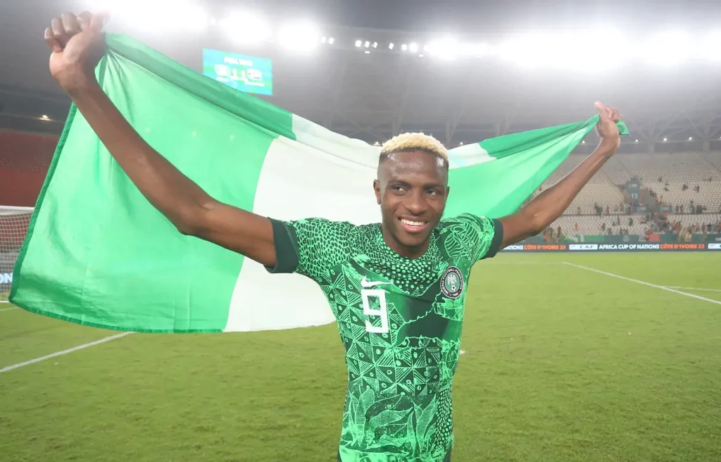 • Victor Osimhen of Nigeria celebrating the victory over South Africa