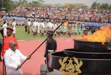 President Akufo-Addo lighting the perpetual flame at the 67th Independence Day celebration at Koforidua.