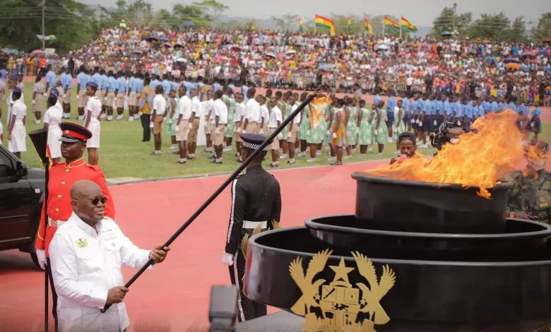 President Akufo-Addo lighting the perpetual flame at the 67th Independence Day celebration at Koforidua.