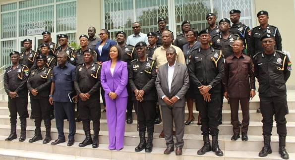 Mrs Jean Mensa (fifth from left), IGP Dr Akuffo Dampare (fifth from right) with the police delegation after the meeting. Photo. Ebo Gorman