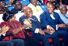 • President Akufo-Addo (middle) in a discussion with Dr Okoe Boye (right) and Chief of Staff, Mrs Akosua Frema Opare, at the book launch
