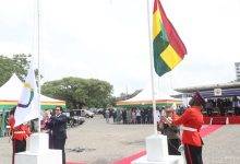 • Ms Shirley Ayorkor Botchwey (right) and Mr Maher Kheir hoisting the flags during the anniversary