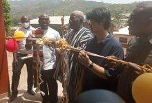 Mr Mahama Asei Seini (3rd from left) being assisted during the inauguration at Kpeve
