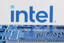 Intel logo is seen near computer motherboard in this illustration taken January 8, 2024. REUTERS/Dado Ruvic/Illustration Purchase Licensing Rights