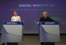 EU antitrust chief Margrethe Vestager and European Commissioner for Internal Market Thierry Breton hold a press conference in Brussels, Belgium March 25, 2024. REUTERS/Yves Herman Purchase Licensing Rights