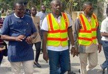 Mr Nkrumah (middle) and his entourage inspecting the housing project at Sagle