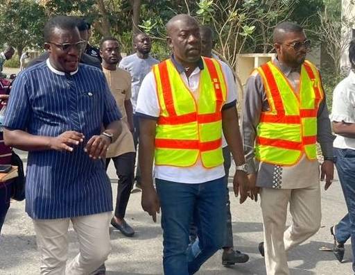 Mr Nkrumah (middle) and his entourage inspecting the housing project at Sagle