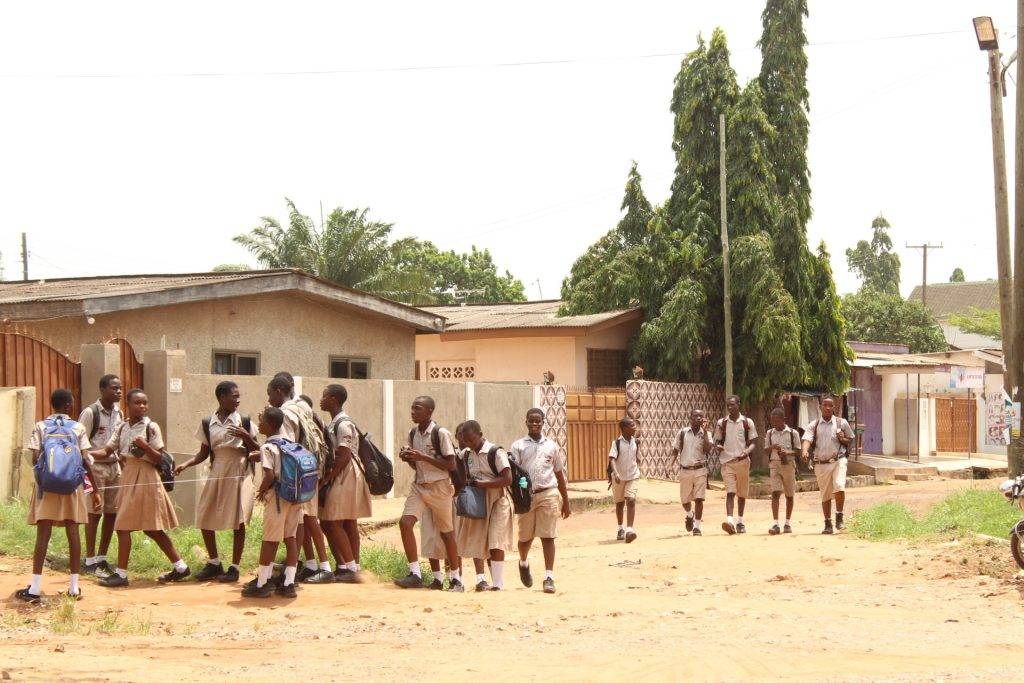 Students of Awudome  JHS 3  on their way home as a result of the teachers strike. Photo. Ebo Gorman