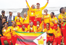 The Zimbabweans celebrating after the medal presentation