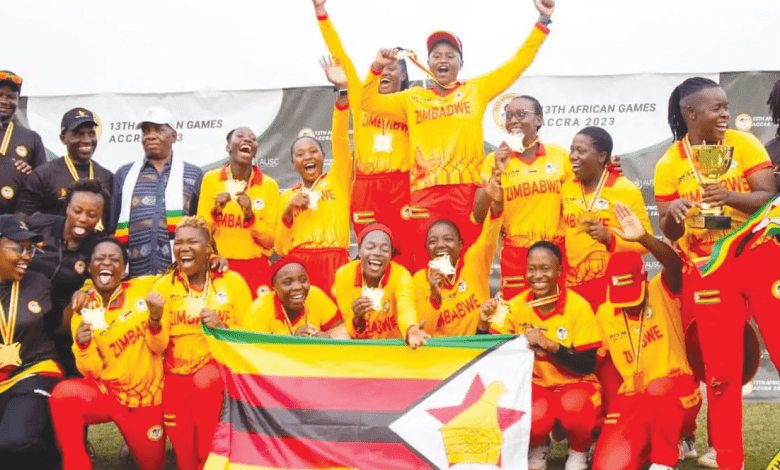 The Zimbabweans celebrating after the medal presentation
