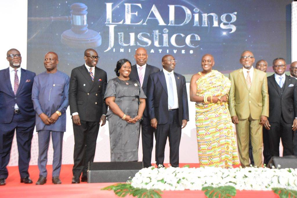 • Vice President Bawumia (middle) and
Chief Justice Gertrude Torkornoo (fourth
from left) with other dignitaries after the
launch Photo: Seth Osabukle