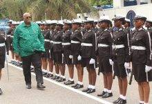 • Mr Henry Quartey, Minister for the the Interior inspecting the guard of honour mounted at the Police Headquarters in Accra Photo: Ebo Gorman
