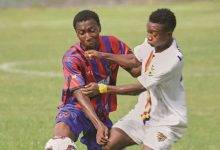 • Legon Cities’ Mohammed Alidu (left) in a battle for the ball with Linda Mtange of Hearts