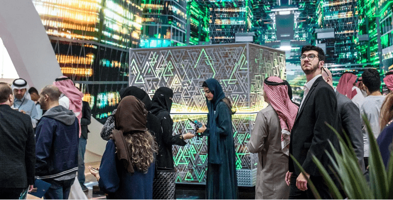 More than 200,000 people converged on the Leap tech conference in the desert outside Riyadh in March.Credit...Iman Al-Dabbagh for The New York Times